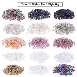 120g 15スタイルガラスビューグルビーズ  丸穴シードビーズ  ミックスカラー  6x1.8~2mm  穴：0.6~1mm  8g /スタイル&nbsp;DIY-PH0005-50