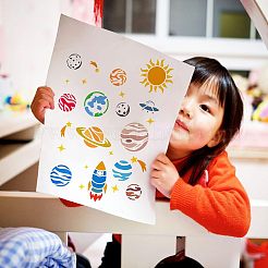 プラスチック再利用可能な描画絵画ステンシル テンプレート  ファブリック タイル 床 家具 木材の塗装用  長方形  惑星模様  297x210mm&nbsp;DIY-WH0202-353