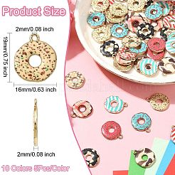 50本10色プリントアロイペンダント  ドーナツのチャーム  ミックスカラー  19x16x2mm  穴：2mm  5個/カラー&nbsp;ENAM-CJ0006-81