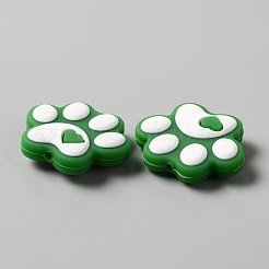 犬の足跡食品グレードの環境に優しいシリコーンビーズ  グリーン  24x29x8.5mm  穴：2.5mm&nbsp;SIL-WH0008-45A