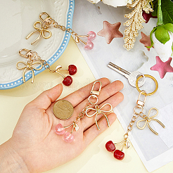 4Pcs 2 Colors Bowknot & Cherry Zinc Alloy & Resin Pendant Decorations&nbsp;FIND-DC0008-26