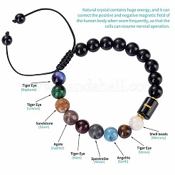10mm天然黒曜石アルファベットビーズ編み込みブレスレット  太陽系八惑星ブレスレット  文字I  7.09インチ（18cm）&nbsp;TO2319-9