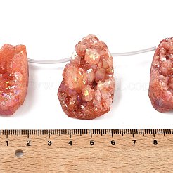 電気メッキ天然石ドゥルージーアゲートビーズ連売り  トップドリルビーズ  ティアドロップ  染め  レッドオレンジ  36~42x23~29x12~32mm  穴：1.5mm  約5個/連  8.26インチ〜9.44インチ（21~24cm）&nbsp;G-N0259-05