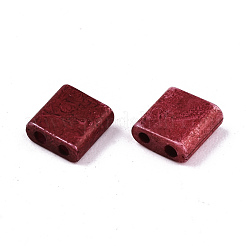 Fgb2穴ガラスシードビーズ  焼き付け塗料  正方形  ブラウン  5x4.5~5.5x2~2.5mm  穴：0.5~0.8mm  約1180個/袋&nbsp;SEED-S031-L-ST1002F