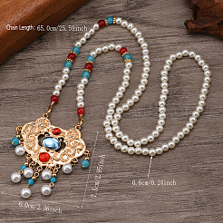 Ancient Style 6mm Imitation Pearl Round Beaded Alloy Cloud Pendant Hanfu Long Necklaces&nbsp;UX7679-3