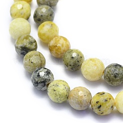 ナチュラルイエローターコイズ（ジャスパー）ビーズ連売り  ラウンド  ファセット（128ファセット）  6mm  穴：0.8mm  約64個/連  15.35インチ（39cm）&nbsp;G-K310-A01-6mm
