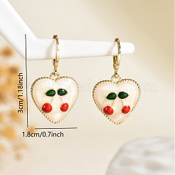 ハートとチェリーの真鍮フープピアス  18KGP本金メッキ  ホワイト  30x18mm&nbsp;UQ5961-2