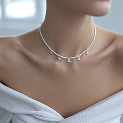 S925 Silver Pendant Necklace with Zircon and Freshwater Pearl Letter Chain Jewelry&nbsp;UA8074