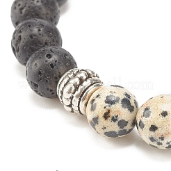 Natural Lava Rock & Gemstone Stretch Bracelet with Alloy Jesus Beads&nbsp;BJEW-JB08013