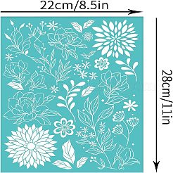 粘着性のシルクスクリーン印刷ステンシル  木に塗るため  DIYデコレーションTシャツ生地  ターコイズ  花柄  220x280mm&nbsp;DIY-WH0338-018