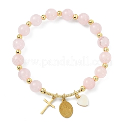 Natural Rose Quartz Round Beads Stretch Bracelets&nbsp;BJEW-JB14147-01