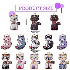 39スタイルラックメッキ合金ペンダント13個。  印刷  鉛フリー＆カドミウムフリー＆ニッケルフリー  猫のチャーム  ライトゴールド  ミックスカラー  21~23x14x2~2.5mm  穴：1.6~1.8mm  3個/スタイル&nbsp;FIND-SZ0003-43