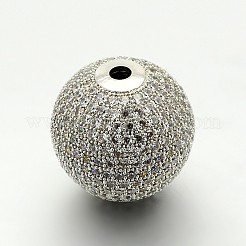 Brass Micro Pave Cubic Zirconia Round Beads&nbsp;ZIRC-M039-13-RS