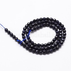 合成ブルーゴールドストーン青金砂石ビーズ連売り  多面カット  ラウンド  6mm  穴：1mm  約60個/連  14インチ&nbsp;G-D840-14-6mm