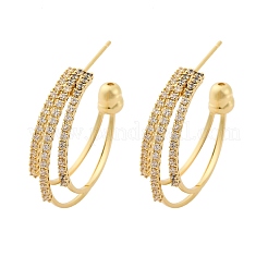 Triple C-Shaped Brass Micro Pave Clear Cubic Zirconia Stud Earrings&nbsp;EJEW-R025-29G