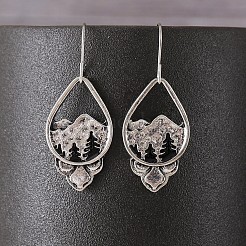 亜鉛合金製ダングルピアス（女性用）  涙のしずくの木  アンティークシルバー  40x15mm&nbsp;WG56DA6-01