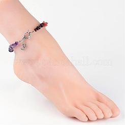 宝石のチップビーズのアンクレット  合金マンテルとチベットスタイルの合金omシンボルペンダント付き  230mm&nbsp;AJEW-AN00150