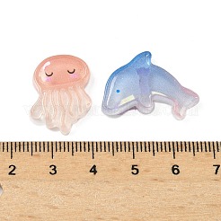 海をテーマにしたオペーク レジン カボション  混合図形  グリッターパウダー付き  ミックスカラー  11~25.5x15~27x4~8mm&nbsp;RESI-F056-01