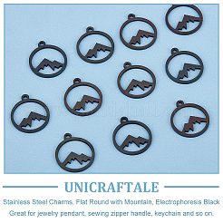 ステンレススチールチャーム201個  山と平らな  電気泳動黒  14x12x1mm  穴：1.2mm  12個/箱&nbsp;STAS-UN0042-69