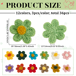 36 個 12 色の細糸手作り織コスチュームアクセサリー  花  ミックスカラー  35~36x35~36x13~14mm  3個/カラー&nbsp;DIY-FG0005-58