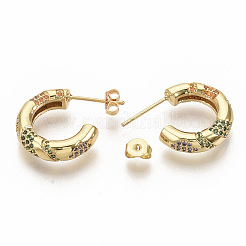 Brass Micro Pave Colorful Cubic Zirconia Stud Earrings&nbsp;EJEW-S208-051