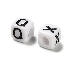 不透明なアクリルエナメルビーズ  文字付きのキューブ  ブラック  4.5~5x4.5~5x4.5~5mm  穴：2.5mm  約6250個/500g&nbsp;OACR-A038-02