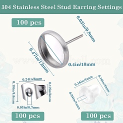 100Pcs Flat Round Stainless Steel Stud Earring Settings&nbsp;STAS-SP0001-61C-P