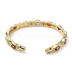 Rack Plating Brass Pave Colorful Cubic Zirconia Open Cuff Bangles for Women&nbsp;BJEW-K244-02G