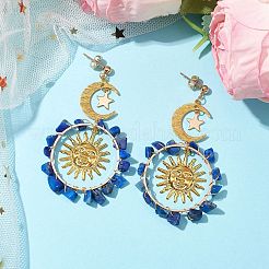 Vintage Natural Lapis Lazuli Ear Studs&nbsp;EJEW-JE05807-04