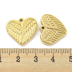 304ステンレスペンダント  翼のチャーム付きハート  14KGP本金メッキ  16x18x3.5mm  穴：1.4mm&nbsp;STAS-P356-16G