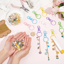 Diyキーホルダー作成キット  合金エナメルペンダントを含む  塗装合金製スイベル留め具と真鍮コーティングされた鉄製アズキチェーン  ペンチ  ミックスカラー  13~27.5x9~15.5x1.5~5.5mm  穴：1.2~1.8mm&nbsp;DIY-PH0034-97