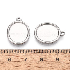304ステンレススチールペンダントカボションセッティング  オーバル  ステンレス鋼色  トレイ：14x12mm  20x15x2mm  穴：1.6mm&nbsp;STAS-T067-69P