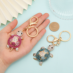2個 2色 かわいい亀のラインストーンペンダントキーホルダー  合金パーツ  女性のためのバッグ車の装飾品  13cm  1pc /カラー&nbsp;KEYC-CA0001-48