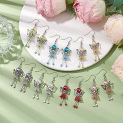 女性用エンジェルガラスパール＆304ステンレススチールダングルイヤリング  ミックスカラー  58x18mm&nbsp;EJEW-JE05907