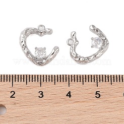 クリアガラス付き真鍮ペンダント  ハートチャーム  プラチナメッキ  15x14x3.5mm  穴：1.4mm&nbsp;KK-N254-55P