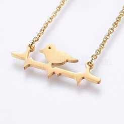 304ステンレススチールジュエリーセット  スタッドピアスとペンダントネックレス  鳥  ゴールドカラー  ネックレス：18.9インチ（48cm）  スタッドピアス：5x12x1.2mm  ピン：0.8mm&nbsp;SJEW-O090-25G