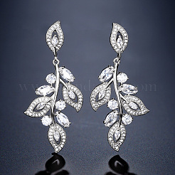 Leaf Brass Micro Pave Clear Cubic Zirconia Pendant Necklaces & Stud Dangle Earrings Sets&nbsp;FS-WG0C938-01