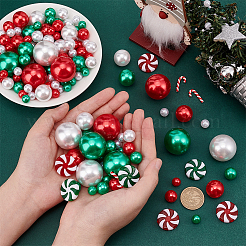 クリスマスプラスチックビーズ12個と手作りポリマー粘土カボション  ABSプラスチック模造パールビーズ1セット付き  混合形状  ミックスカラー  162個/箱&nbsp;KY-PH0001-78