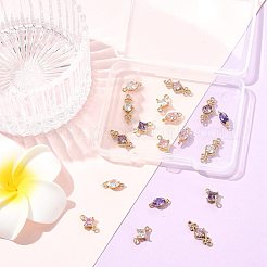 18個 9スタイル 真鍮パヴェ透明ガラスリンク/コネクター  多面カット  ライトゴールド  混合図形  ミックスカラー  11~16x4~7x3.5~4mm  穴：1mm  2個/スタイル&nbsp;GLAA-FS0002-35