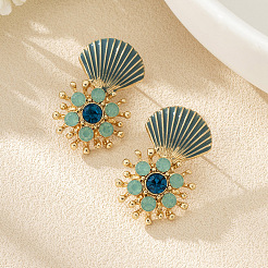 Zinc Alloy Enamel Flower with Shell Shape Dangle Stud Earrings&nbsp;FS-WGC0695-01