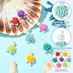 7個 7色 手作りガラスシードビーズ 亀ペンダント  304ステンレススチール製ジャンプリングと焼き付け塗装パールガラスパール付き  ミックスカラー  30x20x10mm  穴：3mm  1pc /カラー&nbsp;PALLOY-CJ00103