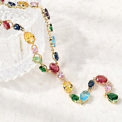 Brass Pave Colorful Cubic Zirconia Geometric Link Chain Necklaces&nbsp;NJEW-C111-03C