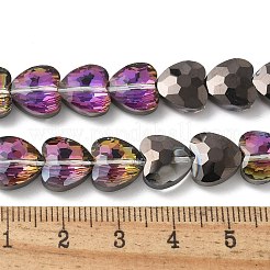 電気メッキガラスビーズセット  半分メッキ  多面カット  ハート  黒メッキ  9.5~10x9.5~10x4.5mm  穴：1mm  約44個/連  15.87インチ（40.3cm）&nbsp;EGLA-L045-D-HP01
