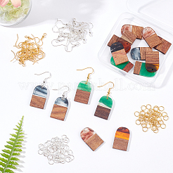 半楕円形のダングルイヤリングDIY製作キット  レジン＆ウォールナットウッドペンダントを含む  真鍮のピアスフック  鉄オープン丸カン  ゴールデン＆シルバー  ペンダント：16ピース/セット&nbsp;DIY-OC0007-90