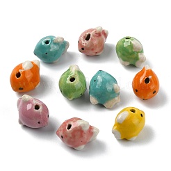 12個 6色ハンドメイドプリント磁器ビーズ  手描きの陶器ビーズ  魚  ミックスカラー  15x17x12.5mm  穴：1.6mm  2個/カラー&nbsp;PORC-CJ0001-35