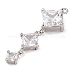 真鍮インレイ透明ガラスペンダント  菱形  プラチナメッキ  36x12.5x6mm  穴：1.2mm&nbsp;KK-S388-08P