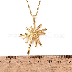 304ステンレススチール製フラワーペンダントアズキチェーンネックレス（男女兼用）  イオンプレーティング（ip）  18KGP本金メッキ  17.99インチ（45.7cm）  ペンダント：40x27mm&nbsp;NJEW-K308-05G-G