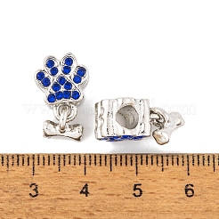 ラック メッキ 合金 ラインストーン ヨーロピアン ダングル チャーム  犬の骨の付いた足跡の大きな穴のペンダント  プラチナ  カプリブルー  17.5mm  骨：7x8x2.5mm  穴：4.5mm&nbsp;FIND-C055-19P-03
