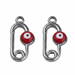 304ステンレススチールエナメルペンダント  ナザールボンジュウ付きオーバル  ステンレス鋼色  暗赤色  20x10x3mm  穴：1.6mm&nbsp;STAS-N087-52-01P