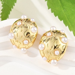 Oval Brass Stud Earrings&nbsp;KK-U058-65G